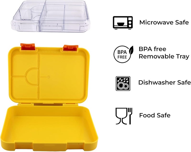 BrainGiggles BPA Free Bento Lunch Box for Kids with Adjustable Compartments, Leakproof Airtight 760 ml Insulated Tiffin Box with Removable Tray School Lunchbox for Toddlers, Boys and Girls (Yellow) - Image 3