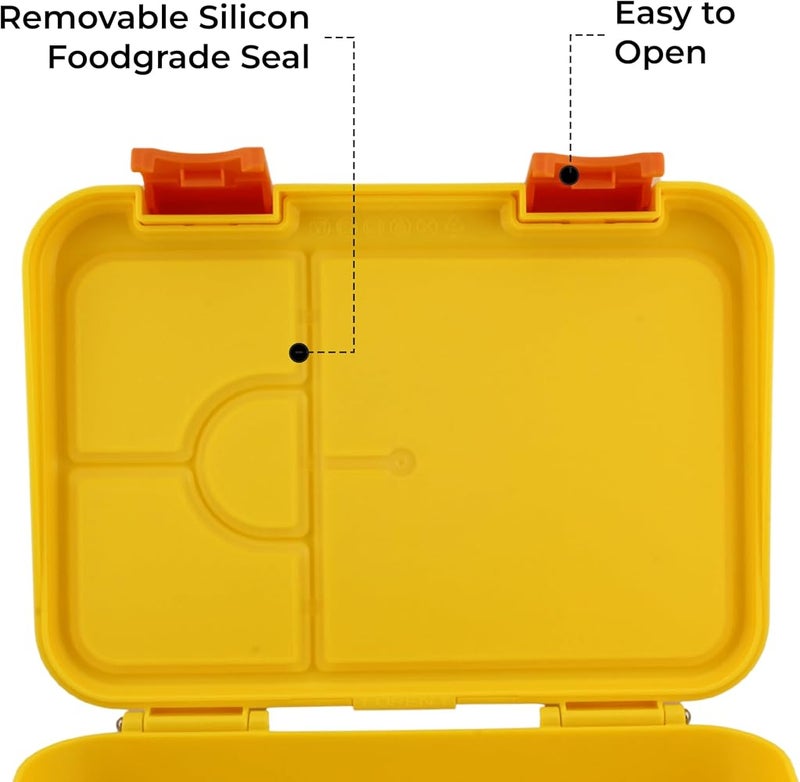 BrainGiggles BPA Free Bento Lunch Box for Kids with Adjustable Compartments, Leakproof Airtight 760 ml Insulated Tiffin Box with Removable Tray School Lunchbox for Toddlers, Boys and Girls (Yellow) - Image 5