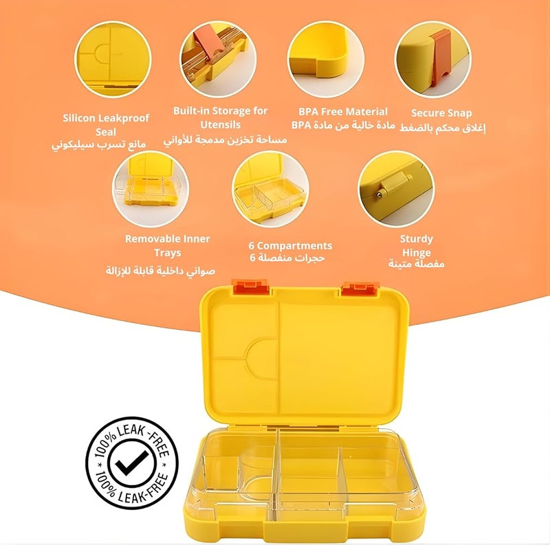 BrainGiggles BPA Free Bento Lunch Box for Kids with Adjustable Compartments, Leakproof Airtight 760 ml Insulated Tiffin Box with Removable Tray School Lunchbox for Toddlers, Boys and Girls (Yellow) - Image 2
