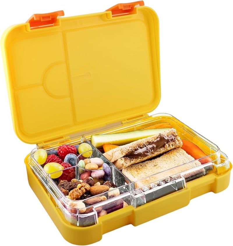 BrainGiggles BPA Free Bento Lunch Box for Kids with Adjustable Compartments, Leakproof Airtight 760 ml Insulated Tiffin Box with Removable Tray School Lunchbox for Toddlers, Boys and Girls (Yellow) - Image 1