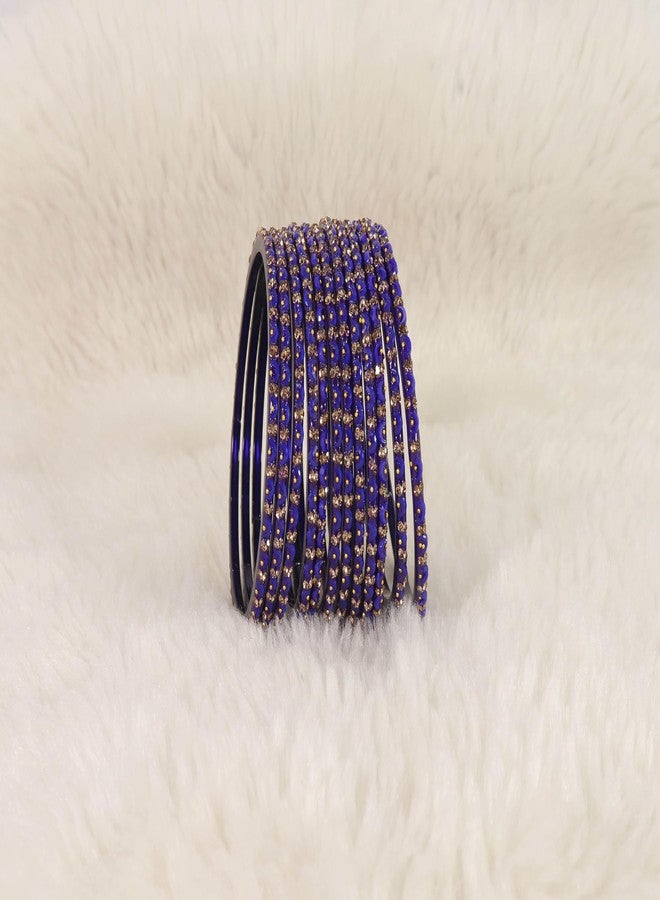 LAVAZZA Glass Golden Diamond Stone & Beads Work Stylish Bangles Set For Women & Girls | bangles for women glass | Glass Bangles Set 2.6 | glass set-(AB4-Brijwasi-Blue-2.6) - Image 3