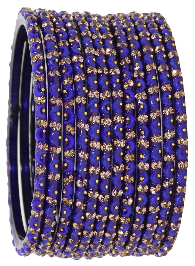 LAVAZZA Glass Golden Diamond Stone & Beads Work Stylish Bangles Set For Women & Girls | bangles for women glass | Glass Bangles Set 2.6 | glass set-(AB4-Brijwasi-Blue-2.6) - Image 4