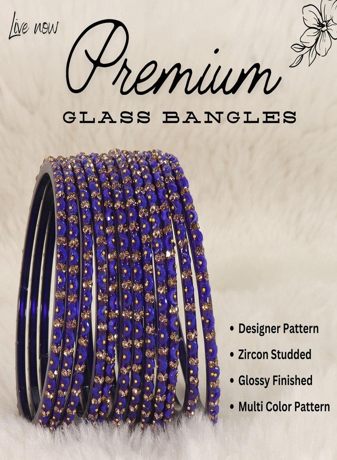 LAVAZZA Glass Golden Diamond Stone & Beads Work Stylish Bangles Set For Women & Girls | bangles for women glass | Glass Bangles Set 2.6 | glass set-(AB4-Brijwasi-Blue-2.6) - Image 5