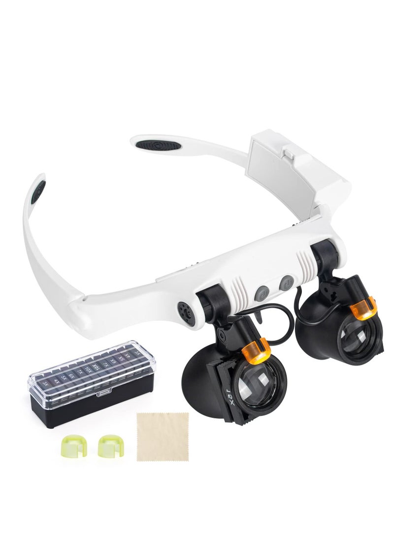 SYOSI Head Mount Magnifier, Headband LED Illuminated Magnifier for 7 Different Interchangeable Magnification Lenses and 21 Types of Magnification for Hands Free Head Magnifying Glasses for Close Work - Image 1