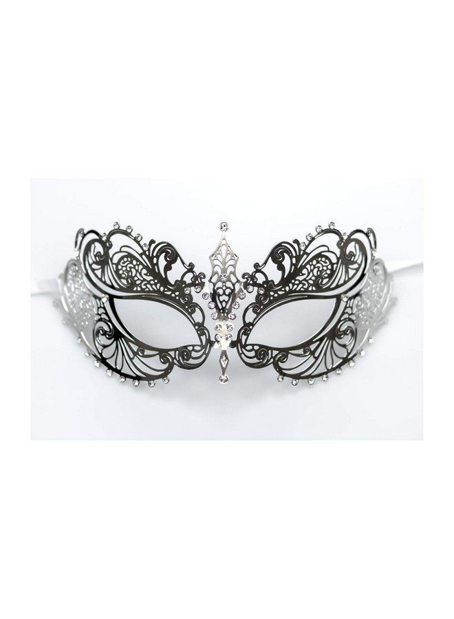 Yacanna Silver Masquerade Masks Laser Cut Metal Venetian Mask with Sparkling Crystals (Pretty Silver) - Image 2
