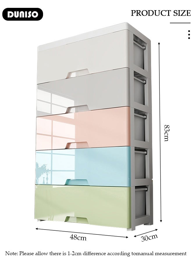 5 Drawers Storage Cabinet Drawer Plastic Containers Box, Portable Drawer Cart Storage Organizer with Wheels, Mobile File Cabinet, Bedside Cupboard, Multifunctional Storage Bin for Office, Wide Slit Cabinet Drawer Unit Multipurpose Mix Drawers for Kitchen Bedroom Bathroom and Living Room