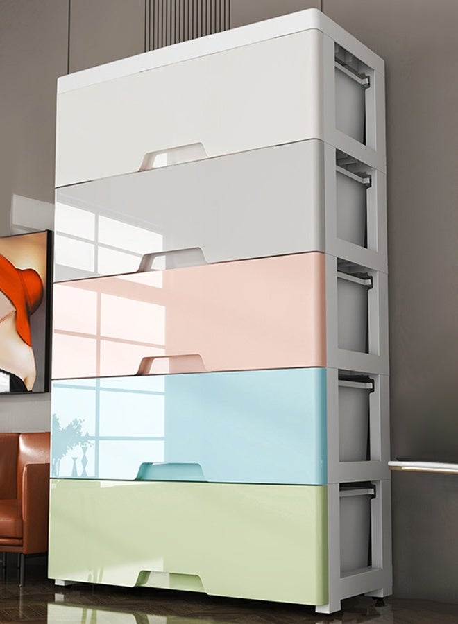 DUNISO 5 Drawers Storage Cabinet Drawer Plastic Containers Box, Portable Drawer Cart Storage Organizer with Wheels, Mobile File Cabinet, Bedside Cupboard, Multifunctional Storage Bin for Office, Wide Slit Cabinet Drawer Unit Multipurpose Mix Drawers for Kitchen Bedroom Bathroom and Living Room - Image 5