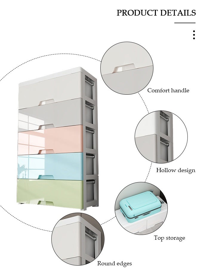 DUNISO 5 Drawers Storage Cabinet Drawer Plastic Containers Box, Portable Drawer Cart Storage Organizer with Wheels, Mobile File Cabinet, Bedside Cupboard, Multifunctional Storage Bin for Office, Wide Slit Cabinet Drawer Unit Multipurpose Mix Drawers for Kitchen Bedroom Bathroom and Living Room - Image 4