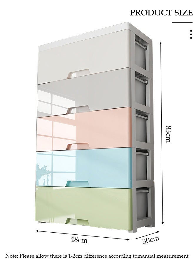 DUNISO 5 Drawers Storage Cabinet Drawer Plastic Containers Box, Portable Drawer Cart Storage Organizer with Wheels, Mobile File Cabinet, Bedside Cupboard, Multifunctional Storage Bin for Office, Wide Slit Cabinet Drawer Unit Multipurpose Mix Drawers for Kitchen Bedroom Bathroom and Living Room - Image 2