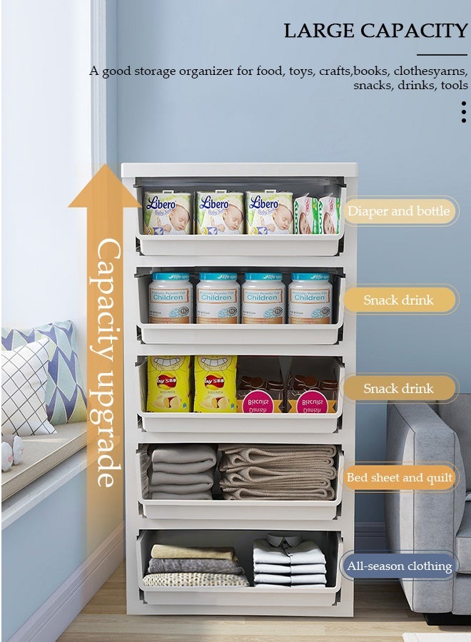 DUNISO 5 Drawers Storage Cabinet Drawer Plastic Containers Box, Portable Drawer Cart Storage Organizer with Wheels, Mobile File Cabinet, Bedside Cupboard, Multifunctional Storage Bin for Office, Wide Slit Cabinet Drawer Unit Multipurpose Mix Drawers for Kitchen Bedroom Bathroom and Living Room - Image 3