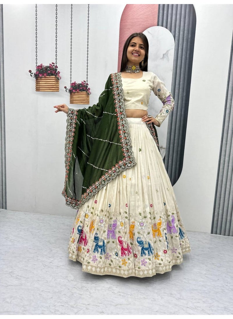 Super Asian Royal Pure Tissue Silk Lehenga Choli Set with Vichitra Silk Dupatta – Heavy Thread & 7mm Sequin Work | Fully Stitched  - Image 1