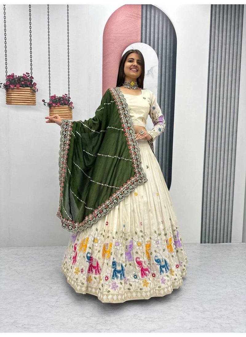 Super Asian Royal Pure Tissue Silk Lehenga Choli Set with Vichitra Silk Dupatta – Heavy Thread & 7mm Sequin Work | Fully Stitched  - Image 3