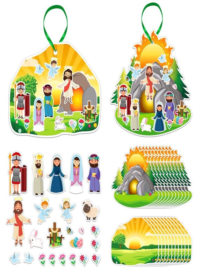 FaCraft 24 Sets Easter Crafts for Kids-Religious Gifts Make an Easter He Lives Sticker Scenes Resurrection Crafts Stickers for Christian Bible Sunday School Party Favors - Image 1