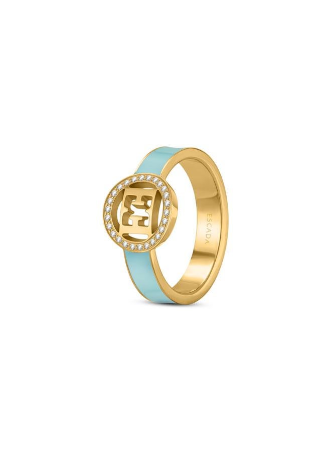 إسكادا خاتم إيزابيلا مطلي بالذهب بشعار مقصوص وحلية مينا زرقاء فاتحة - Image 1