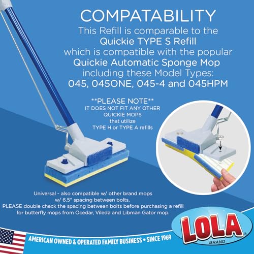 LOLA Squeeze Matic Butterfly Sponge Mop Refill, 9", 2 Pack Replacement Head, Floor Cleaning, Comparable w/Quickie Type S Sponge Mop Refill - Image 3
