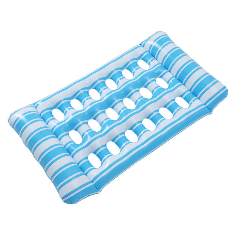 Cross-border Explosions Inflatable Floating Row Water Leaves Printing Hole Floating Row Inflatable Backrest Recliner Hammock Inflatable Floating Row striped blue
