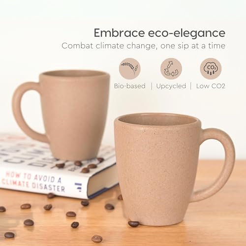 Eha Set of 2 Earth-Friendly Classic Coffee Mug | 300 ml | Made with Rice Husk & Bamboo Fibers | Microwave Safe (Reheat only) | for Hot & Cold Coffee, Milk & Tea Cup | Matte Finish Mugs | Tortilla - Image 3