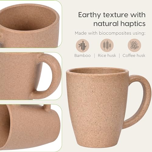 Eha Set of 2 Earth-Friendly Classic Coffee Mug | 300 ml | Made with Rice Husk & Bamboo Fibers | Microwave Safe (Reheat only) | for Hot & Cold Coffee, Milk & Tea Cup | Matte Finish Mugs | Tortilla - Image 5