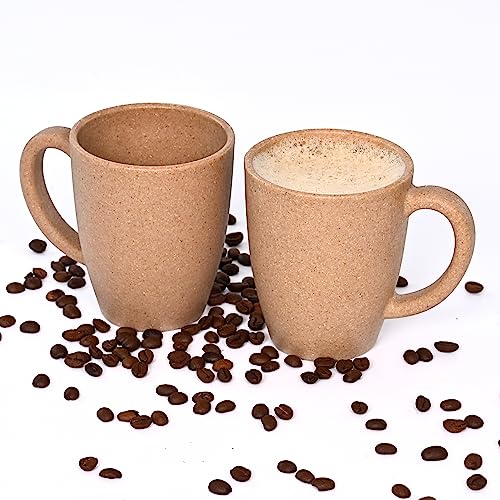 Eha Set of 2 Earth-Friendly Classic Coffee Mug | 300 ml | Made with Rice Husk & Bamboo Fibers | Microwave Safe (Reheat only) | for Hot & Cold Coffee, Milk & Tea Cup | Matte Finish Mugs | Tortilla - Image 1