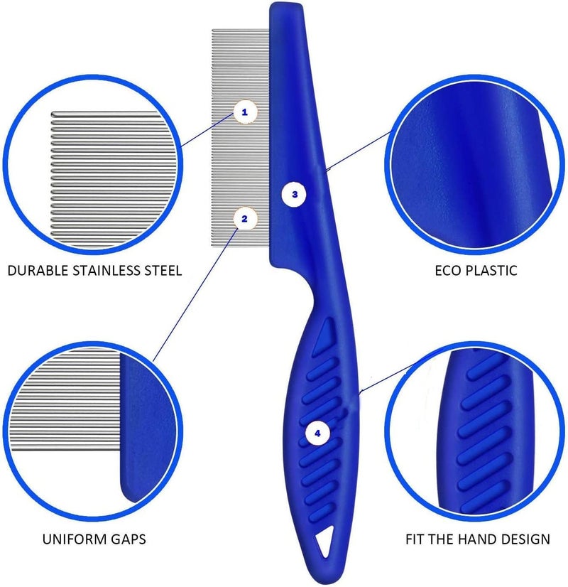 DESIMTION 4 Pack Flea Lice Comb,Stainless Steel Double sided Dog Eye Combs Tear Stain Remover Combs,Gentle Pet Comb to Remove Tangle and Knots, Tear Stain Remover,Dematting Tool for Small, Medium & Large Pets - Image 2