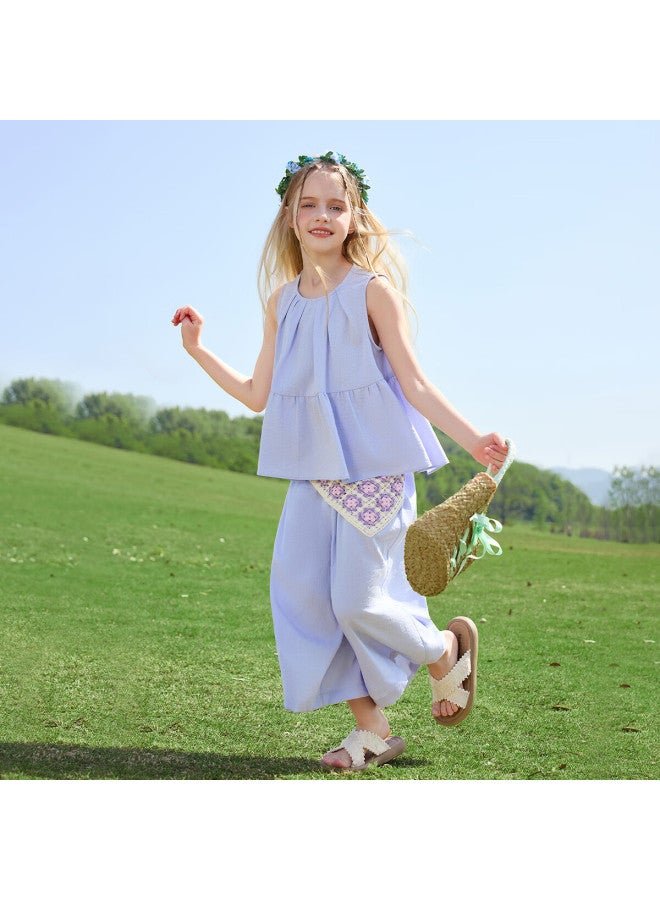 Ask Junior Kids' Summer Sleeveless Vest Top And Wide Leg Pants Set For Teenage Girls