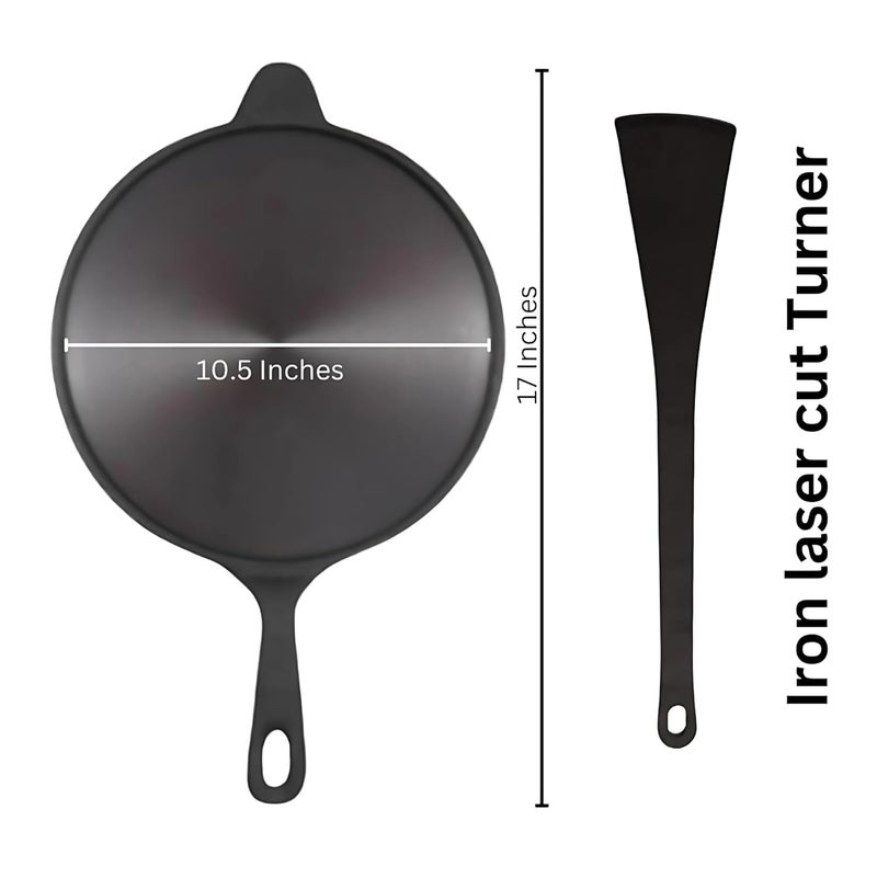 MUD N POT Pre Seasoned Cast Iron Dosa TawaRoti Tawa Long Handle Pan 105 inches Diameter Naturally Seasoned with Vegetable Oil Non Toxic Vintage - Image 2