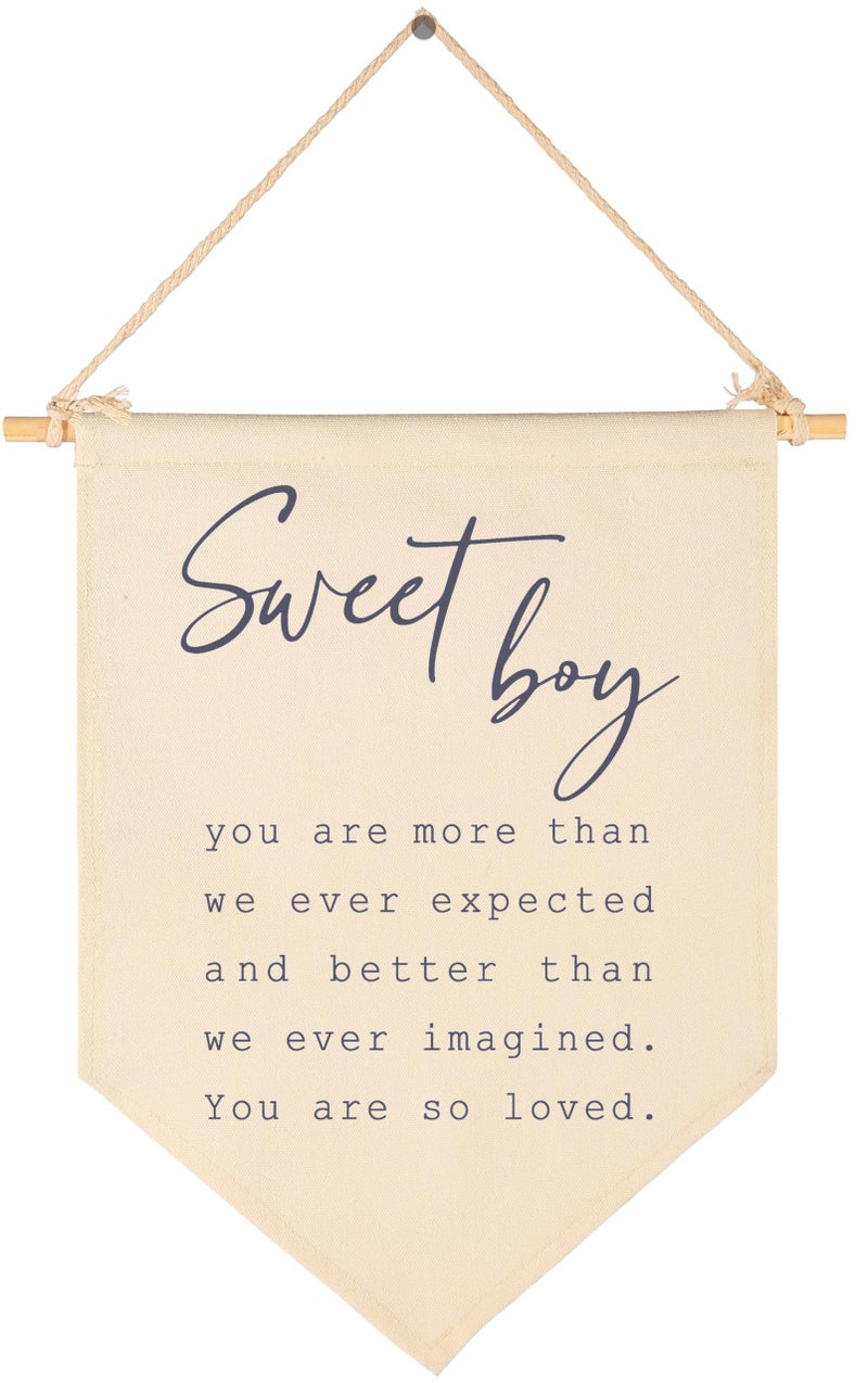 GEANHIL Sweet Boy-Baby Banner Pennant Gift Shower-Flag Decor Gifts for Boys Newborn Kids-Banner Pennant Wall Sign Present for Nursery Baby Room Playroom Bedroom - Image 1