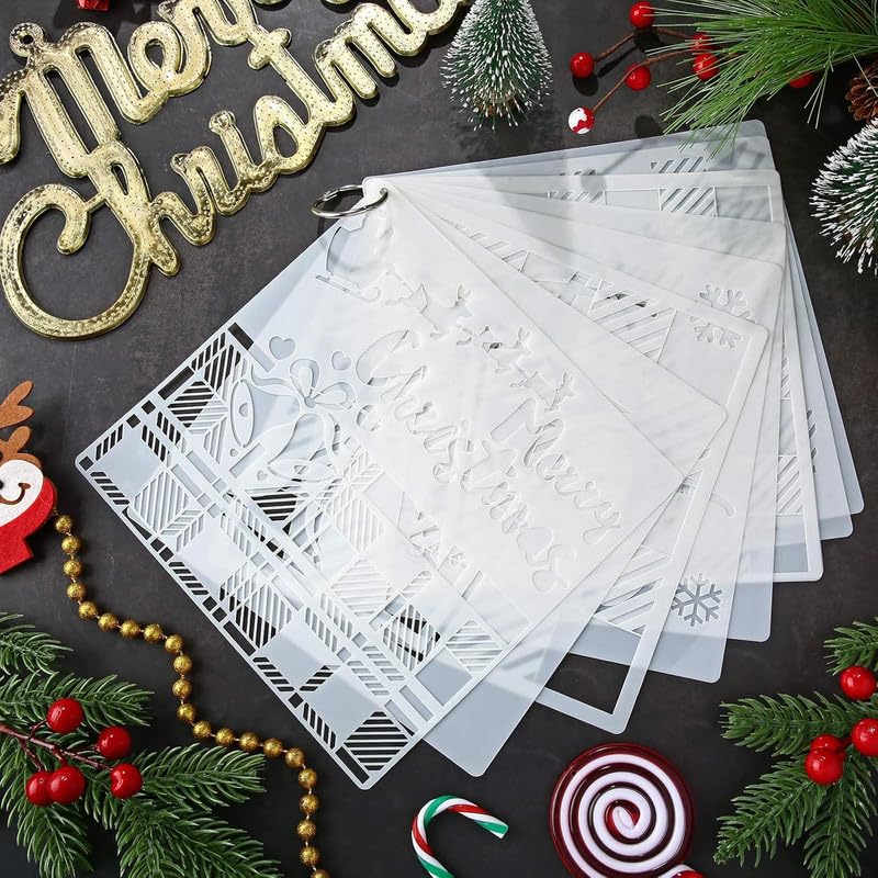 Devasya Crafts 9 Pieces Christmas Stencils Buffalo Plaid Stencils Kit Reusable Christmas Stencils Snowflake Stencil Template Let It Snow Stencil with Open Ring for Painting on Wood Paper Fabric Winter Christmas - Image 5