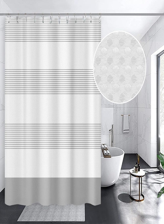 ggaimwf White Grey Striped Waffle Shower Curtain Farmhouse Plaid Patchwork Stall Bath Curtain Rustic Boho Neutral Bathtub Curtain for Kids Bathroom Decor Waterproof with Hooks 71x79 Inch - Image 2