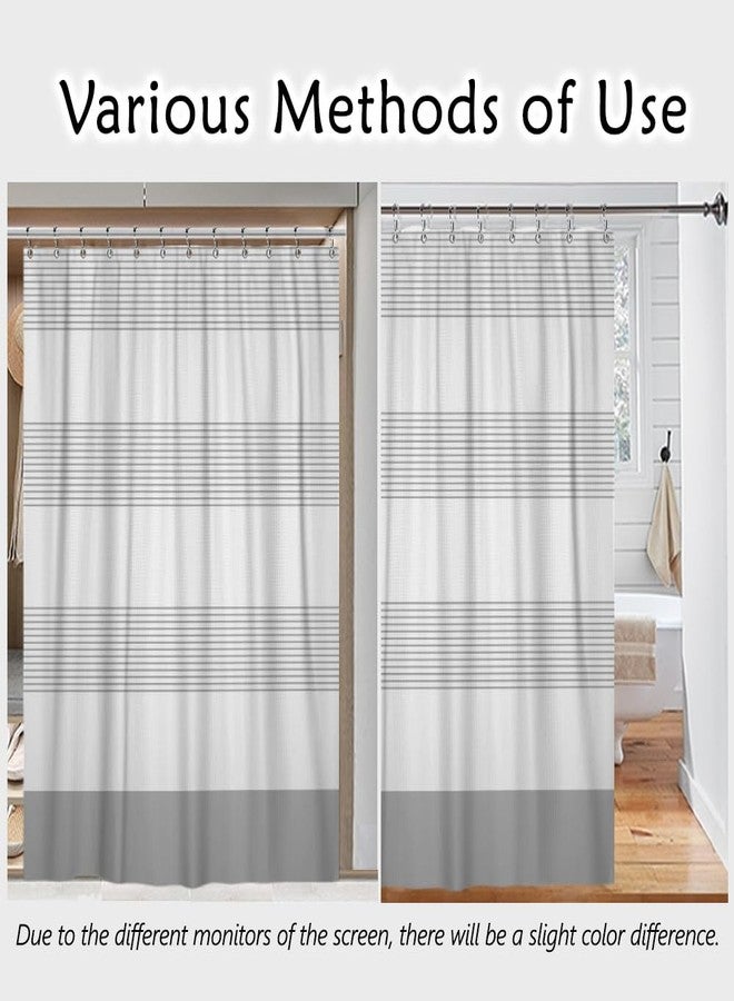 ggaimwf White Grey Striped Waffle Shower Curtain Farmhouse Plaid Patchwork Stall Bath Curtain Rustic Boho Neutral Bathtub Curtain for Kids Bathroom Decor Waterproof with Hooks 71x79 Inch - Image 5