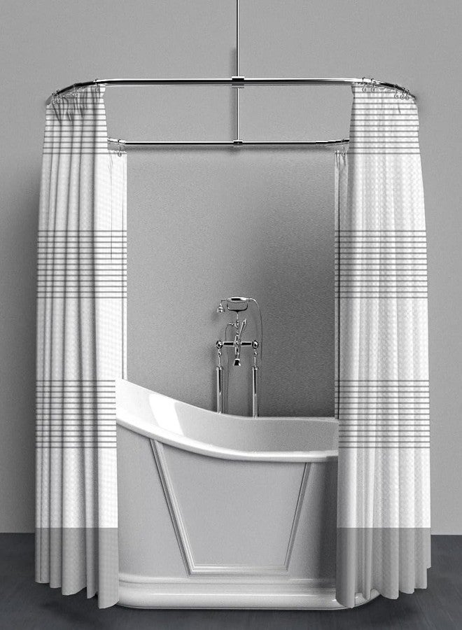 ggaimwf White Grey Striped Waffle Shower Curtain Farmhouse Plaid Patchwork Stall Bath Curtain Rustic Boho Neutral Bathtub Curtain for Kids Bathroom Decor Waterproof with Hooks 71x79 Inch - Image 4