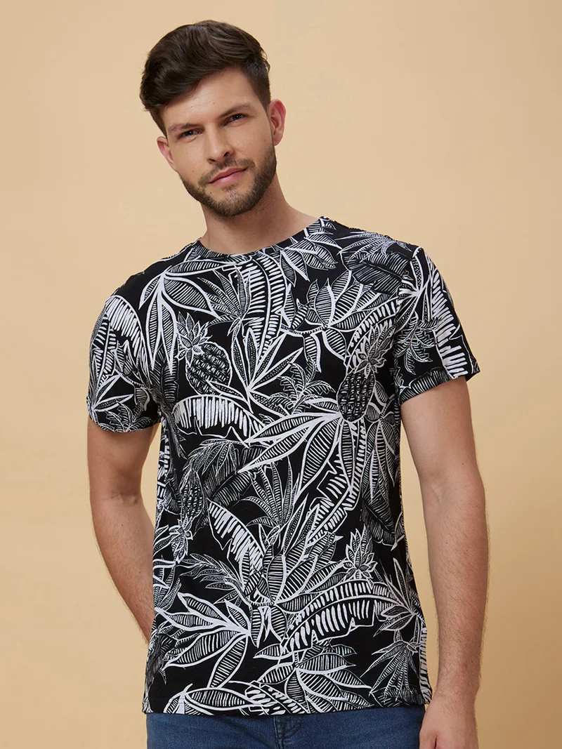 globus Globus Men Black Printed Cotton T-shirt