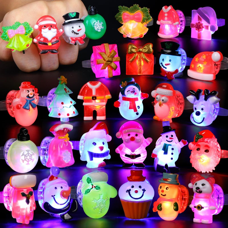 FLY2SKY Christmas Party Favors 25Pcs 3D LED Finger Lights for Kid Adults Toys Light Up Rings Stocking Stuffers Party Favors Assorted Styles Gift Package NoRepeat Non Candy Gift New Version - Image 2