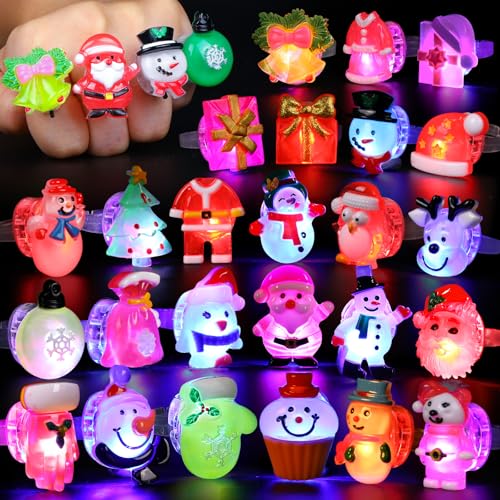 FLY2SKY Christmas Party Favors 25Pcs 3D LED Finger Lights for Kid Adults Toys Light Up Rings Stocking Stuffers Party Favors Assorted Styles Gift Package NoRepeat Non Candy Gift New Version - Image 1