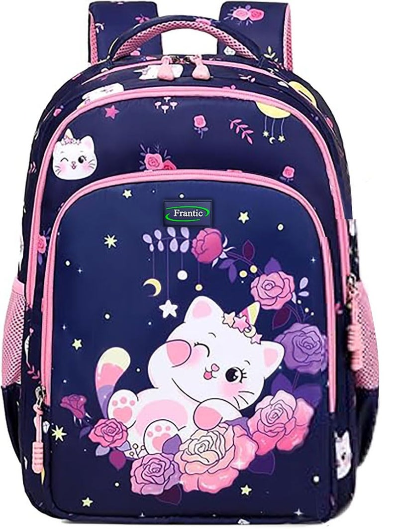 Frantic Waterproof Polyester 26 L School Backpack School Bag Daypack Picnic Bag For Boys & Girls(RR_Blue_Flower_Cat) - Image 2
