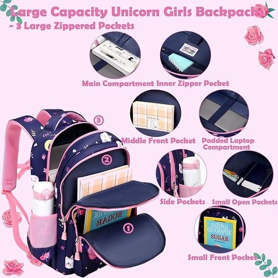 Frantic Waterproof Polyester 26 L School Backpack School Bag Daypack Picnic Bag For Boys & Girls(RR_Blue_Flower_Cat) - Image 5