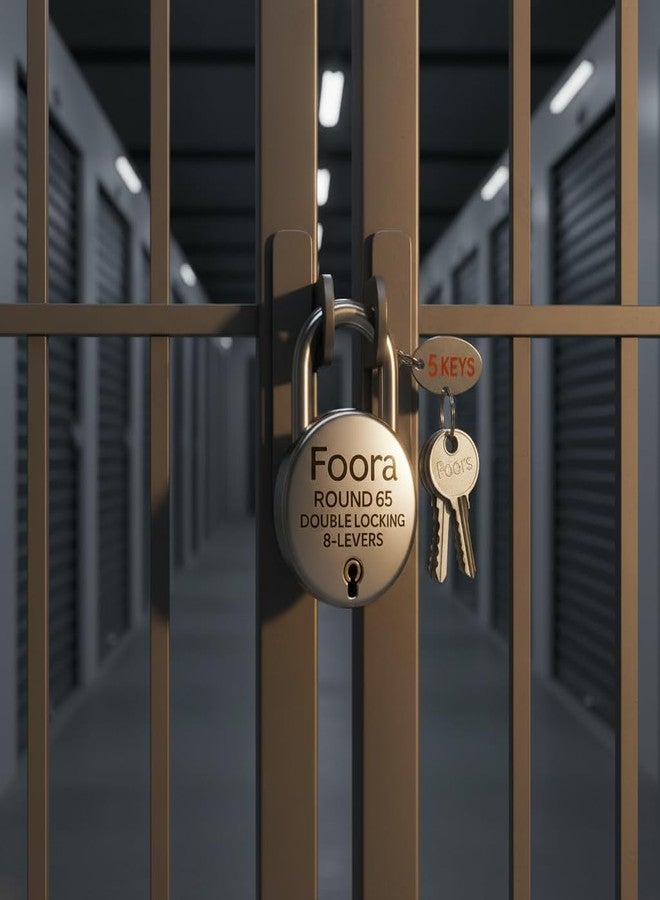 Foora قفل فورا الدائري المزدوج 65، قفل أمان بثمانية أذرع مع 5 مفاتيح، فضي (1) - Image 3