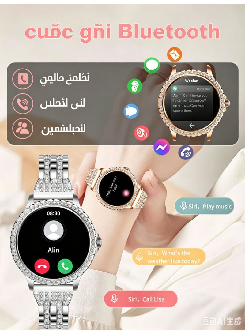 ساعة ذكية نسائية بشاشة AMOLED مقاس 1.32 بوصة، مكالمات بلوتوث 5.0، سوار ستانلس ستيل، متتبع لياقة بدنية لنظامي iOS وأندرويد - Image 3