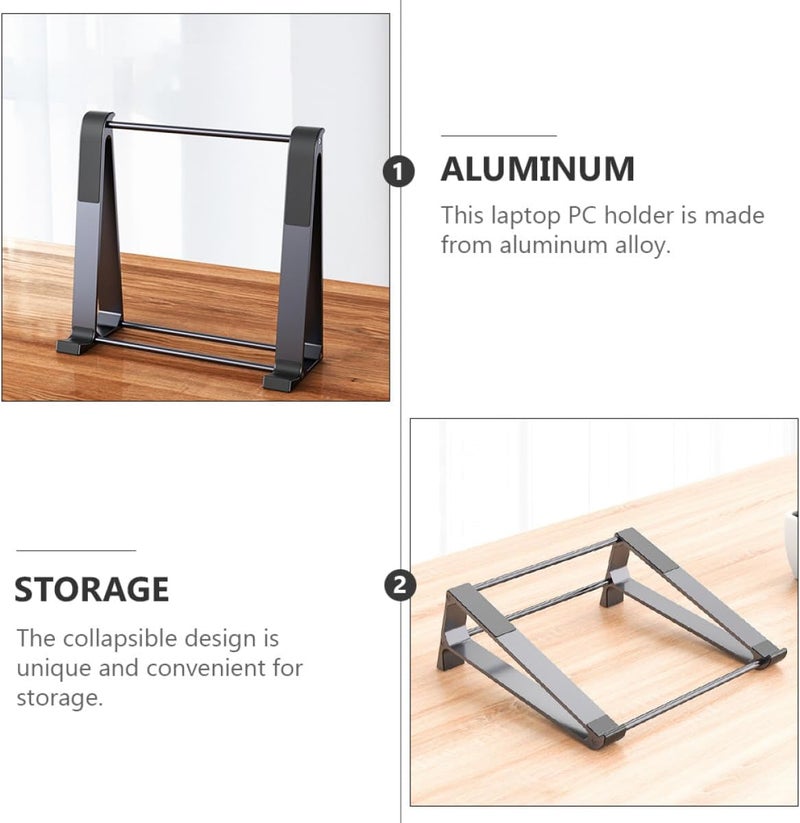 Portable Aluminum Alloy Laptop Stand Cooling Rack Adjustable Desktop Holder for Notebook PC Dark Gray, Foldable Computer Support for Travel and Office Use - Image 5
