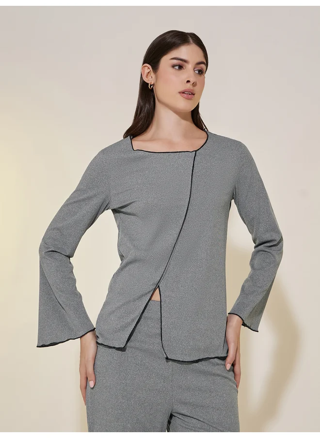 تايك تو Take Two Knitted Long Sleeve T-shirt & Straight Pajama Set