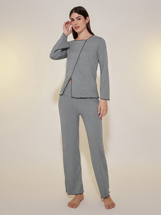 Take Two Take Two Knitted Long Sleeve T-shirt & Straight Pajama Set  - Image 1