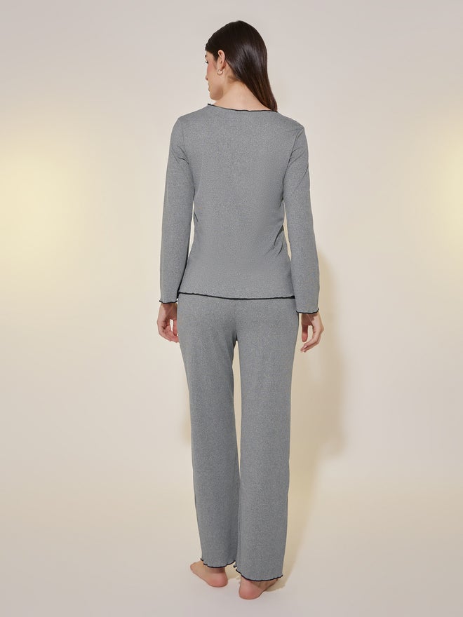 Take Two Take Two Knitted Long Sleeve T-shirt & Straight Pajama Set  - Image 4