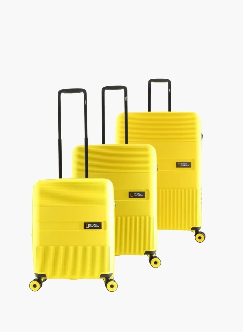 NATIONAL GEOGRAPHIC National Geographic Cavern PP Hardside Luggage Set Yellow, Durable/ Unbreakable/ Lightweight/ Anit-theft Zipper/ 4 Double Wheel TSA Lock 3pcs Suitcase Trolley Bag (20+24+28 Inch).