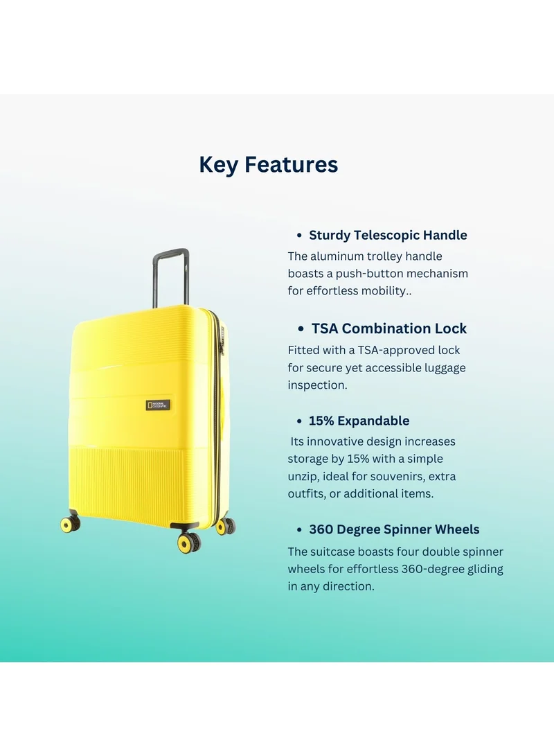 NATIONAL GEOGRAPHIC National Geographic Cavern PP Hardside Luggage Set Yellow, Durable/ Unbreakable/ Lightweight/ Anit-theft Zipper/ 4 Double Wheel TSA Lock 3pcs Suitcase Trolley Bag (20+24+28 Inch).