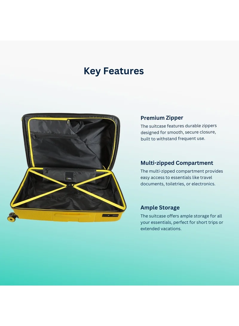 NATIONAL GEOGRAPHIC National Geographic Cavern PP Hardside Luggage Set Yellow, Durable/ Unbreakable/ Lightweight/ Anit-theft Zipper/ 4 Double Wheel TSA Lock 3pcs Suitcase Trolley Bag (20+24+28 Inch).