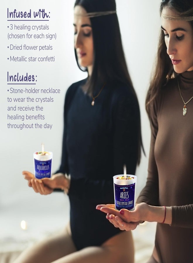 DANCING BEAR Aries Zodiac Candle Gift Box Set with 3 Healing Crystals & Stone Holder Necklace, 100% Soy Scented Wax, Crackling Wood Wick, 45 Hour Burn Time - Image 5
