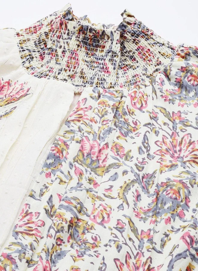 آي شين ISHIN Printed Panel Dobby Knee Length Dress