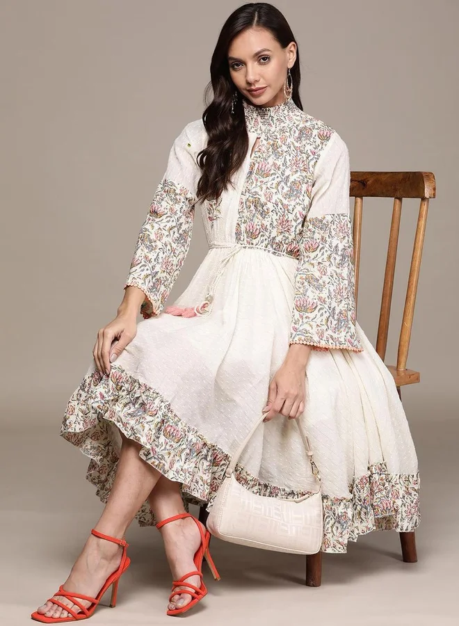 آي شين ISHIN Printed Panel Dobby Knee Length Dress