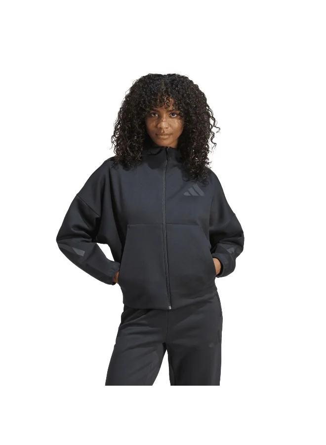 adidas Adidas W Z.N.E. Fz Black Hooded Track Top Track Tops For Women