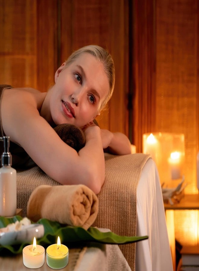 شموع شاي معطرة برائحة الكمثرى الإنجليزية والفريزيا، عبوة من 4 شموع بيضاء وخضراء مصنوعة من شمع العسل وشمع الصويا، مزينة بالزهور المجففة، تدوم طويلاً، مثالية للاسترخاء والمنتجعات الصحية والهدايا - Image 5